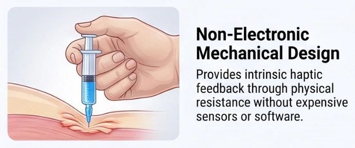 Non-electronic mechanical syringe for haptic injection training