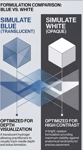 AdvaSaf Simulate Blue translucent gel compared with White opaque hydrogel